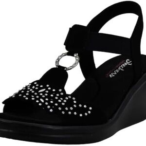 Skechers Black Wedge Sandals with Sparkling Accents 7.5